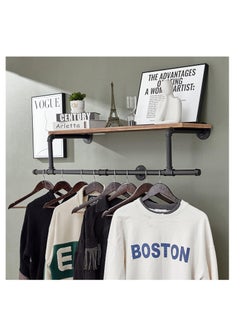 Arabest Arabest Wall Mounted Clothes Rack Shelf: Industrial Pipe Garment Bar with Shelves Black Iron Display Hanging Clothes Rod Heavy Duty Iron Storage Bracket for Living Room Laundry Kitchen  - Image 2