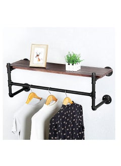 Arabest Arabest Wall Mounted Clothes Rack Shelf: Industrial Pipe Garment Bar with Shelves Black Iron Display Hanging Clothes Rod Heavy Duty Iron Storage Bracket for Living Room Laundry Kitchen  - Image 3