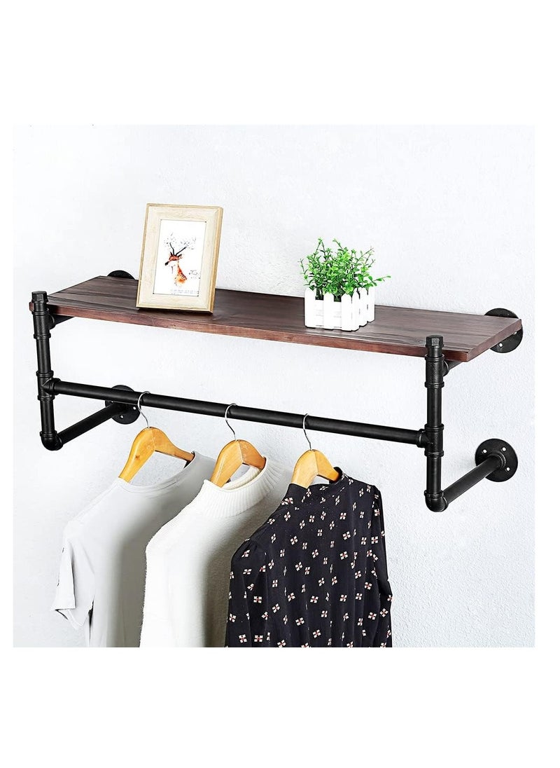 Arabest Arabest Wall Mounted Clothes Rack Shelf: Industrial Pipe Garment Bar with Shelves Black Iron Display Hanging Clothes Rod Heavy Duty Iron Storage Bracket for Living Room Laundry Kitchen  - Image 3