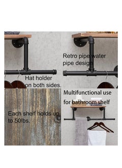 Arabest Arabest Wall Mounted Clothes Rack Shelf: Industrial Pipe Garment Bar with Shelves Black Iron Display Hanging Clothes Rod Heavy Duty Iron Storage Bracket for Living Room Laundry Kitchen  - Image 5