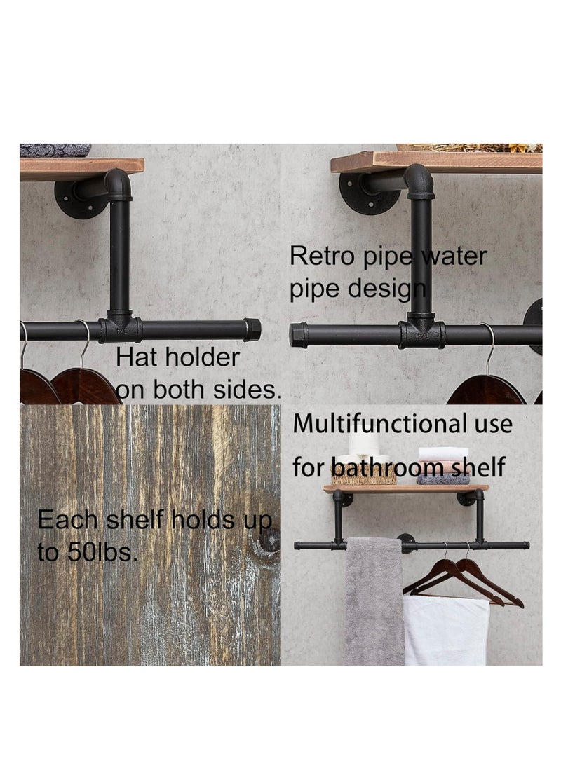 Arabest Arabest Wall Mounted Clothes Rack Shelf: Industrial Pipe Garment Bar with Shelves Black Iron Display Hanging Clothes Rod Heavy Duty Iron Storage Bracket for Living Room Laundry Kitchen  - Image 5