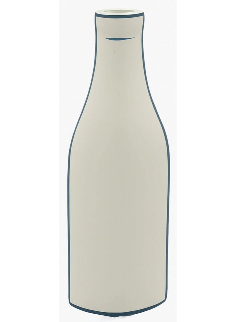 AKDC Clay Bottle Shaped Flower Vase 5cm*10.5cm*31cm, White and Blue - Image 1