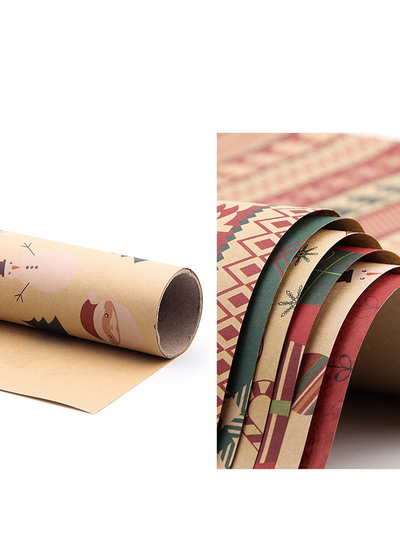 Generic Gift Wrapping Paper, 6 Roll Thickened Wrapping Kraft Paper, Flower & Stripes Wrapping Paper Roll with Kraft Rope and Stickers (19.5" X 27.5")  - Image 5