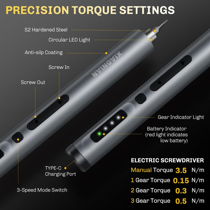 XIAONIAN 3.7V Precision Electric Screwdriver Set,50 IN 1 Small Power Magnetic Storage Mini Electric Screwdriver Cordless Set USB Charging Repair Tool Kit for Electronics Laptop Phone Camera Glasses Watch - Image 3