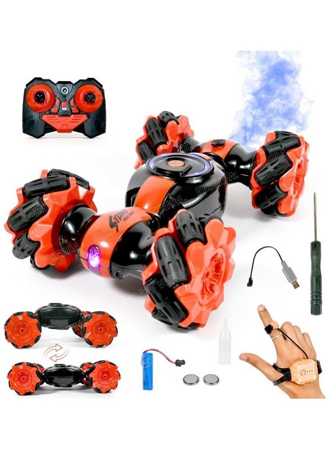 VikriDa VikriDA Stunt Car Toy with Gesture Sensing Twist and 2.4G Remote Control Technology - Orange - Double-Sided Car - Mini Deformation Toy Cars for Kids  - Image 1