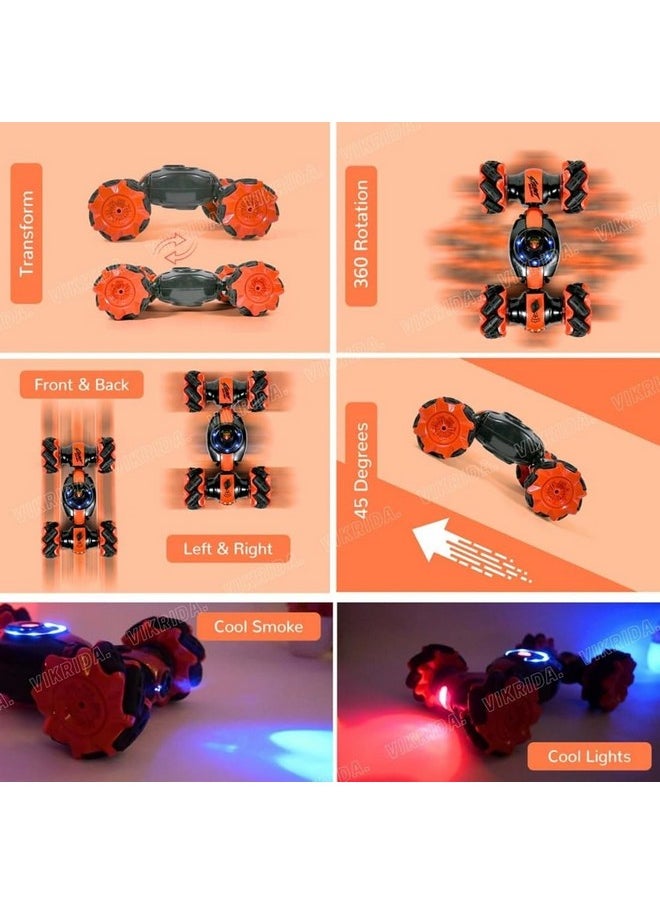 VikriDa VikriDA Stunt Car Toy with Gesture Sensing Twist and 2.4G Remote Control Technology - Orange - Double-Sided Car - Mini Deformation Toy Cars for Kids  - Image 2