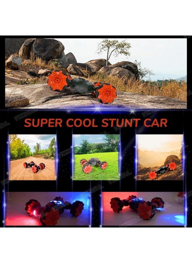 VikriDa VikriDA Stunt Car Toy with Gesture Sensing Twist and 2.4G Remote Control Technology - Orange - Double-Sided Car - Mini Deformation Toy Cars for Kids  - Image 4