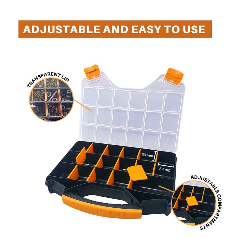 Massca Hardware Organizer box with dividers - 18 Compartments Small Parts Organizer with Accessible Hinged Lid - Durable Plastic Screw Organizer Store Nuts, Bolts, Screws, Nails, & Small Hardware - Image 2
