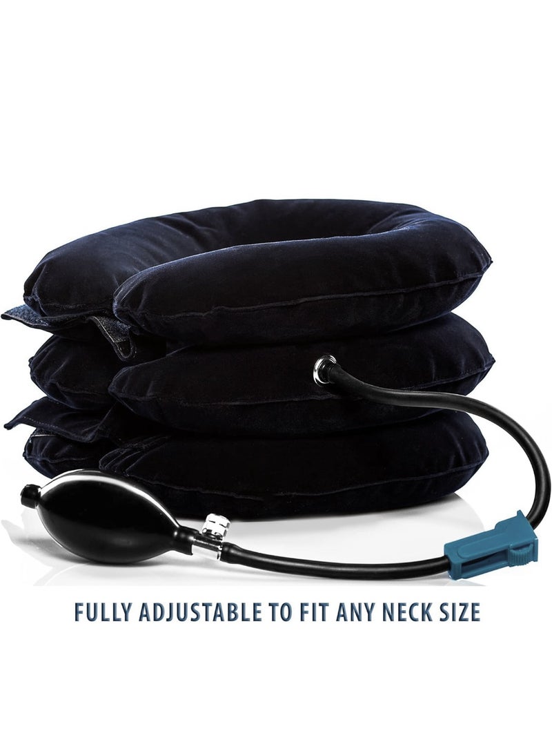 Generic Cervical Traction, Squeeze Nerve Neck Stretcher for Home Pain Management, Inflatable Spinal Decompression Collar Device Muscle Strain Reliever, Herniated Disc Problem Pressure Relief Therapy Kit (Black)  - Image 2
