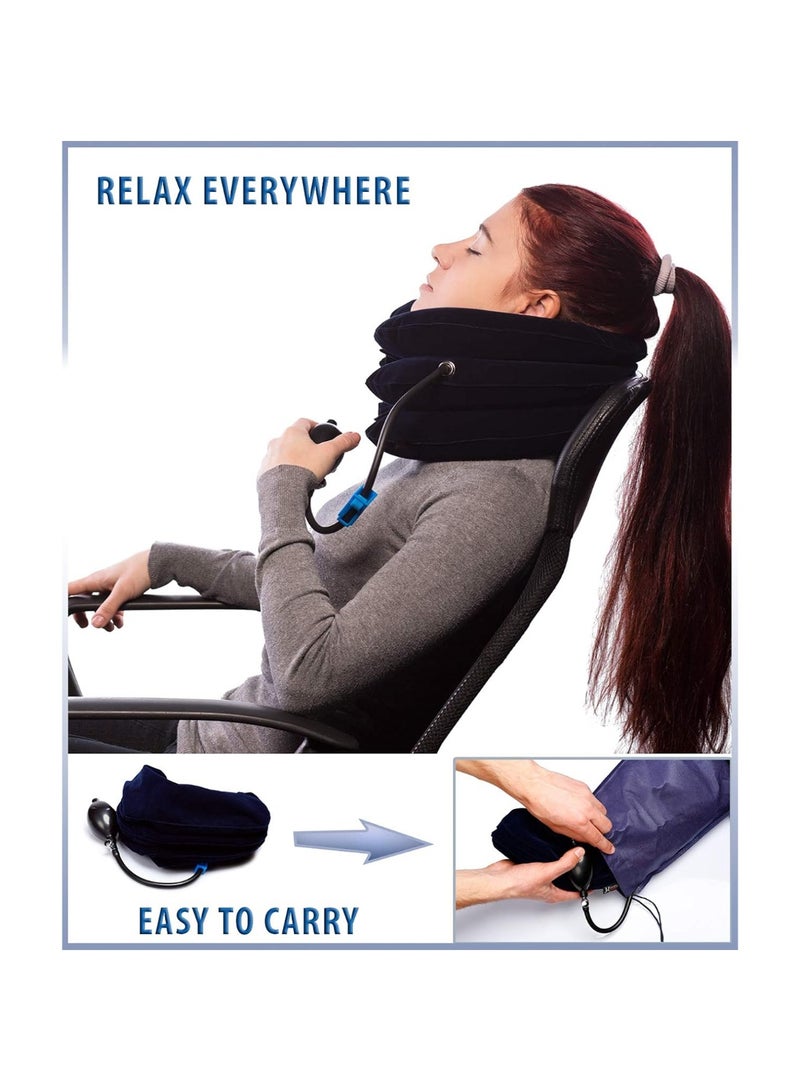 Generic Cervical Traction, Squeeze Nerve Neck Stretcher for Home Pain Management, Inflatable Spinal Decompression Collar Device Muscle Strain Reliever, Herniated Disc Problem Pressure Relief Therapy Kit (Black)  - Image 3