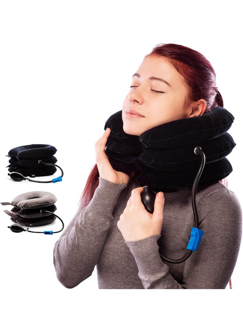 Generic Cervical Traction, Squeeze Nerve Neck Stretcher for Home Pain Management, Inflatable Spinal Decompression Collar Device Muscle Strain Reliever, Herniated Disc Problem Pressure Relief Therapy Kit (Black)  - Image 1