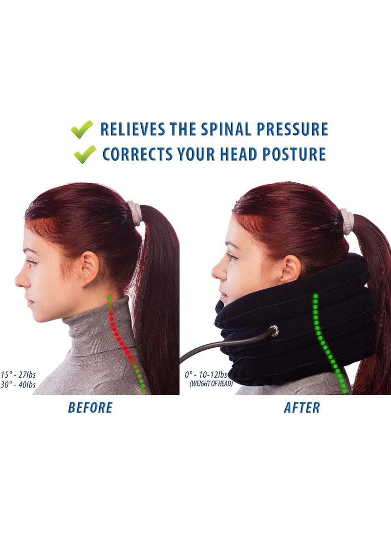 Generic Cervical Traction, Squeeze Nerve Neck Stretcher for Home Pain Management, Inflatable Spinal Decompression Collar Device Muscle Strain Reliever, Herniated Disc Problem Pressure Relief Therapy Kit (Black)  - Image 5