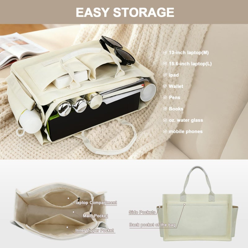 Gosect Canvas Tote Bag for Women With Pockets,X-Large Work Tote Bags Womens, Laptop Crossbody Purses Everything Everyday Bag Handbags lunch bag for Travel Work (Beige) - Image 4