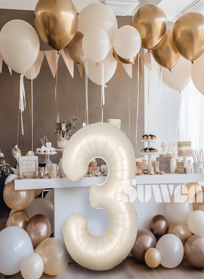 SUWEN 40 Inch Cream White Large 3 Number Balloons Big Foil Helium Number Balloons 0-9 Jumbo Happy 3rd Mylar Birthday Party Decorations for Boy or Girl Anniversary Party Supplies - Image 3