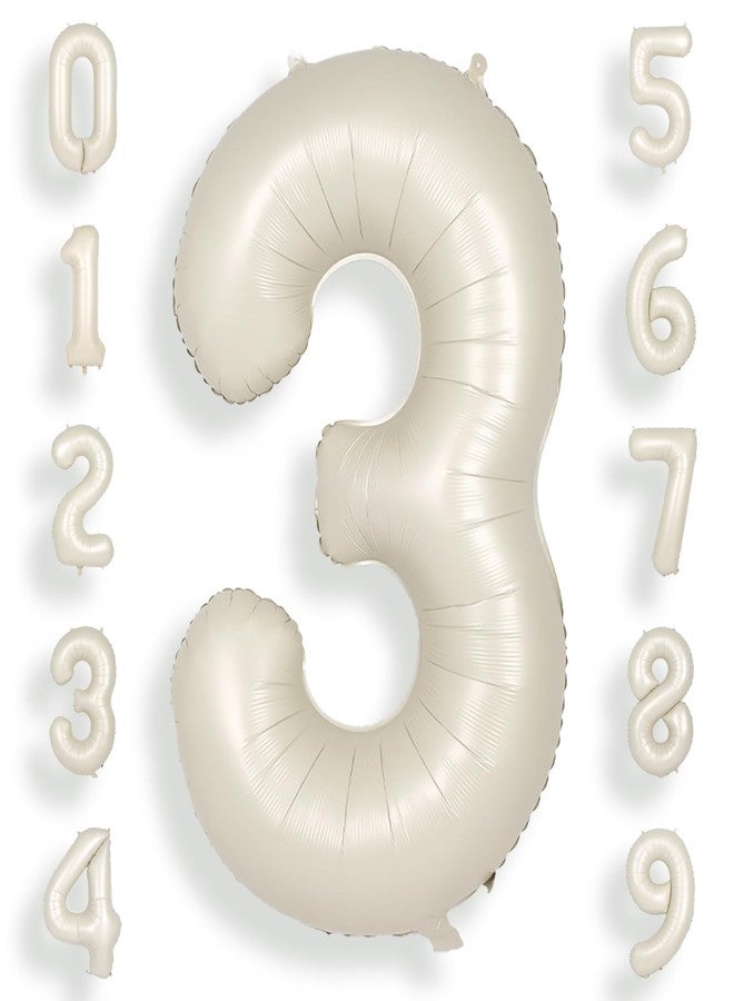 SUWEN 40 Inch Cream White Large 3 Number Balloons Big Foil Helium Number Balloons 0-9 Jumbo Happy 3rd Mylar Birthday Party Decorations for Boy or Girl Anniversary Party Supplies - Image 1