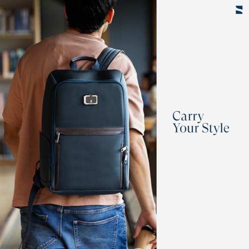scarters Downtown Laptop Backpack for Men | 17L Office Backpack | 15.6 inch Laptop Bag | YKK Zippers | Suitcase Slot | Travel Bag for Office Commute & Business Trips (Navy Blue) - Image 5