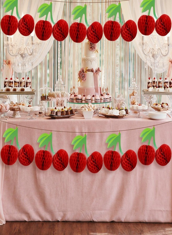 Sonwyoung Cherry Birthday Party Decorations Hanging Paper Honeycomb Cherry Table Centerpieces Paper Lanterns for Ceiling Fruit Party Decor(Red) - Image 3
