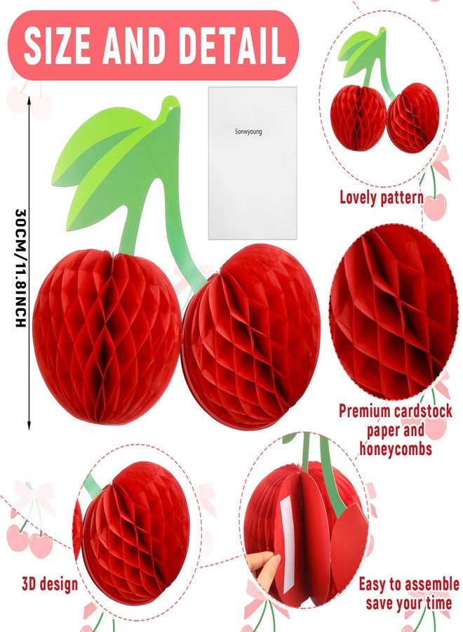 Sonwyoung Cherry Birthday Party Decorations Hanging Paper Honeycomb Cherry Table Centerpieces Paper Lanterns for Ceiling Fruit Party Decor(Red) - Image 2