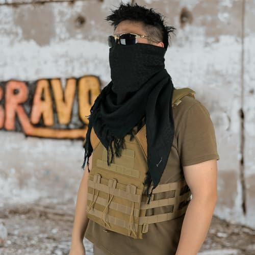 LOOGU Shemagh Tactical Scarf Arab Wrap with Tassel Military Head Neck Scarf for Men and Women All-Season Desert Hunting Gear for Outdoor Adventures and Casual Wear (Black) - Image 4