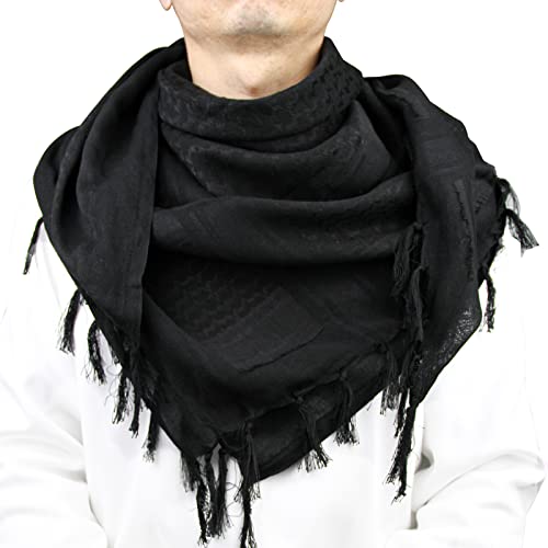 LOOGU Shemagh Tactical Scarf Arab Wrap with Tassel Military Head Neck Scarf for Men and Women All-Season Desert Hunting Gear for Outdoor Adventures and Casual Wear (Black) - Image 2