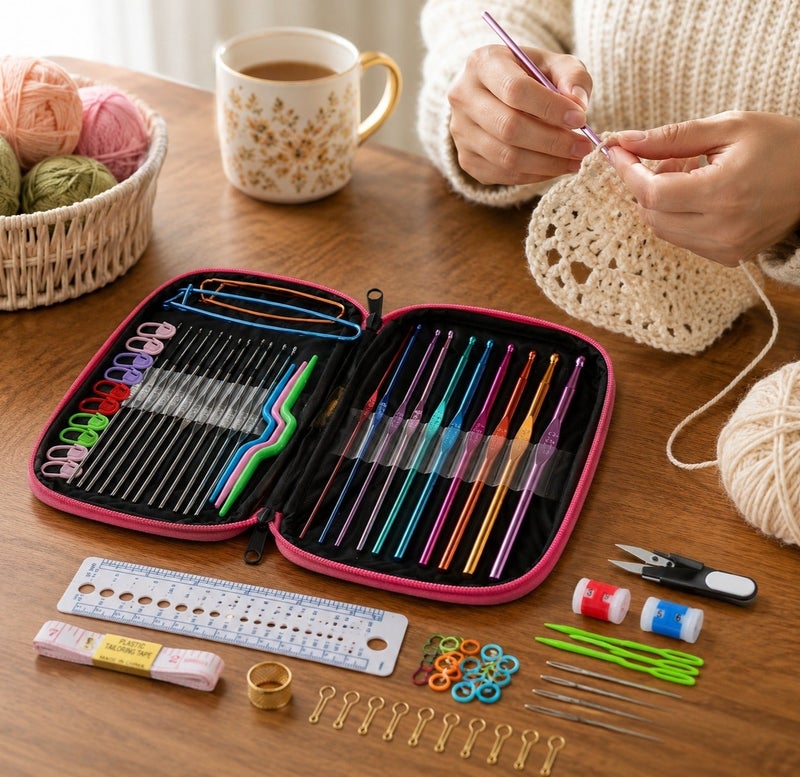 Dunekart Professional Crochet Hook Set Including Aluminum Hooks from 2mm to 6mm and Steel Hooks from 0.6mm to 1.9mm with Essential Sewing Accessories - Image 2