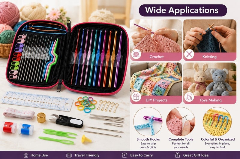 Dunekart Professional Crochet Hook Set Including Aluminum Hooks from 2mm to 6mm and Steel Hooks from 0.6mm to 1.9mm with Essential Sewing Accessories - Image 4