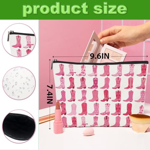 CQM 4pcs Pink Cowboy Boots Makeup Bag Hot Pink Cowgirls Cosmetic Bags Cowboy Boots for Women Makeup Bag Cowgirls Gifts for Women Friends Sisters Birthday Gift Toiletry Zipper Pouch - Image 3