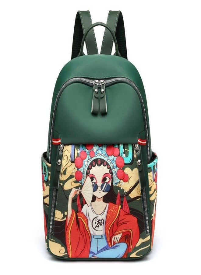 JAISOM Stylish Anime Ethnic Printed Durable Water‑Resistant Women’s Backpack Green | Korean College Bag for Girls | Anti‑Theft Multi Pocket Lightweight 15L Daypack Casual Travel Shoulder Bag - Image 1