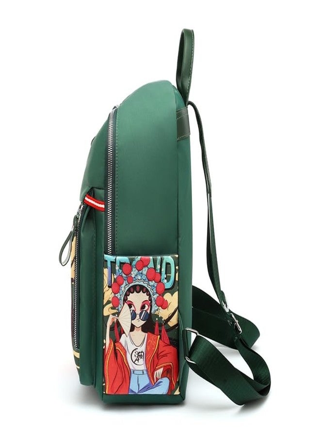 JAISOM Stylish Anime Ethnic Printed Durable Water‑Resistant Women’s Backpack Green | Korean College Bag for Girls | Anti‑Theft Multi Pocket Lightweight 15L Daypack Casual Travel Shoulder Bag - Image 2
