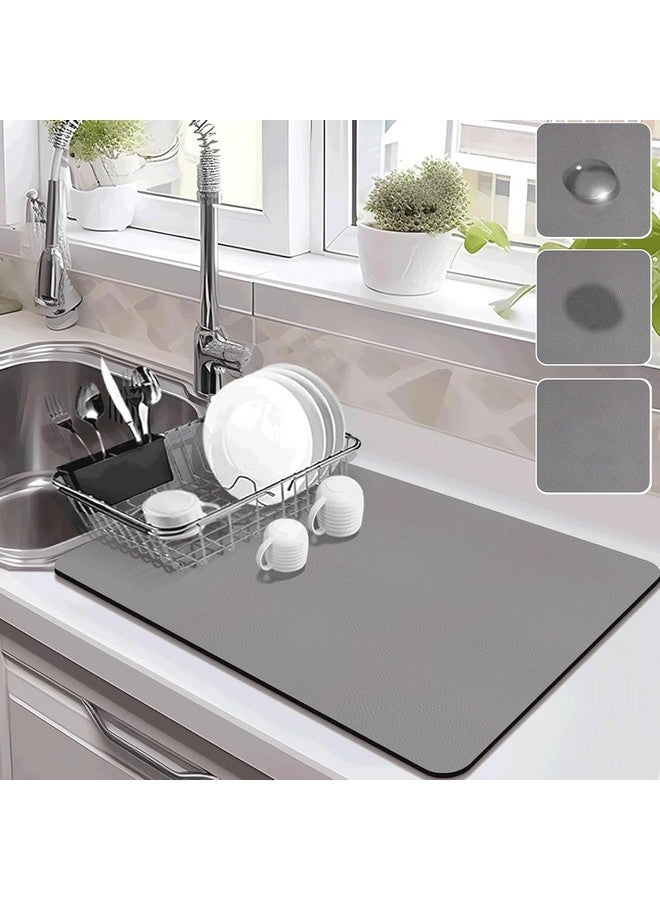 BROGBUS Water Absorbing with Non-Slip Rubber Backed Kitchen Dish Drying Mat for Wet Utensils, Kitchen Counter Top (30x40 Cm, Grey Color) - Image 1