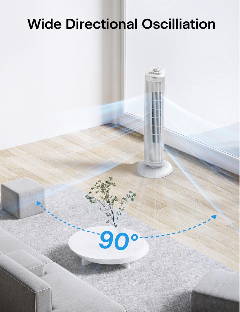 PELONIS 30 Inch Oscillating Tower Fan with 3 Speed Settings and Auto-off Timer, Standing Fan PFT28A2BWW, White - Image 3