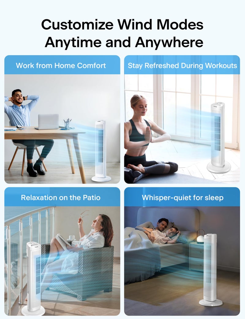 PELONIS 30 Inch Oscillating Tower Fan with 3 Speed Settings and Auto-off Timer, Standing Fan PFT28A2BWW, White - Image 4