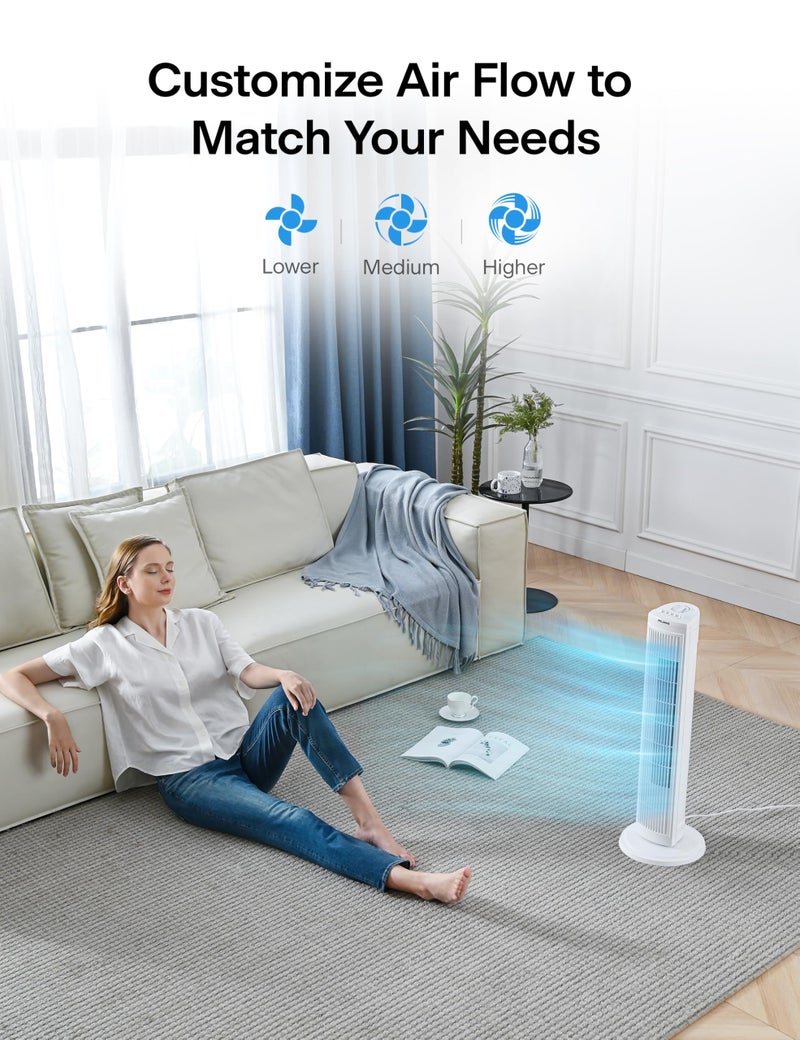 PELONIS 30 Inch Oscillating Tower Fan with 3 Speed Settings and Auto-off Timer, Standing Fan PFT28A2BWW, White - Image 2