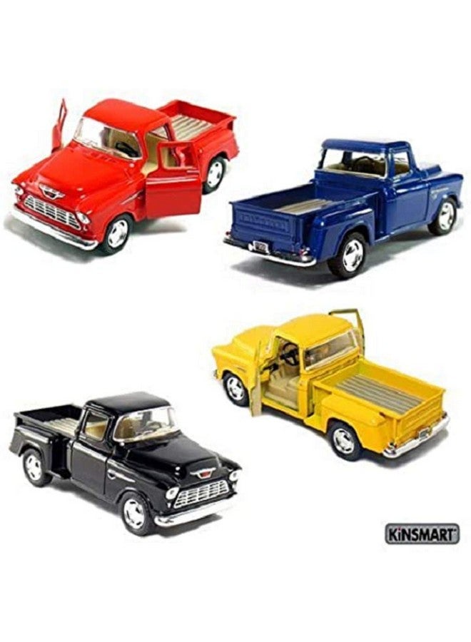 Kinsmart Set Of 4 Die-Cast Chevy Stepside Pick-Up 1/32 Scale, Pull Back Action Cars.