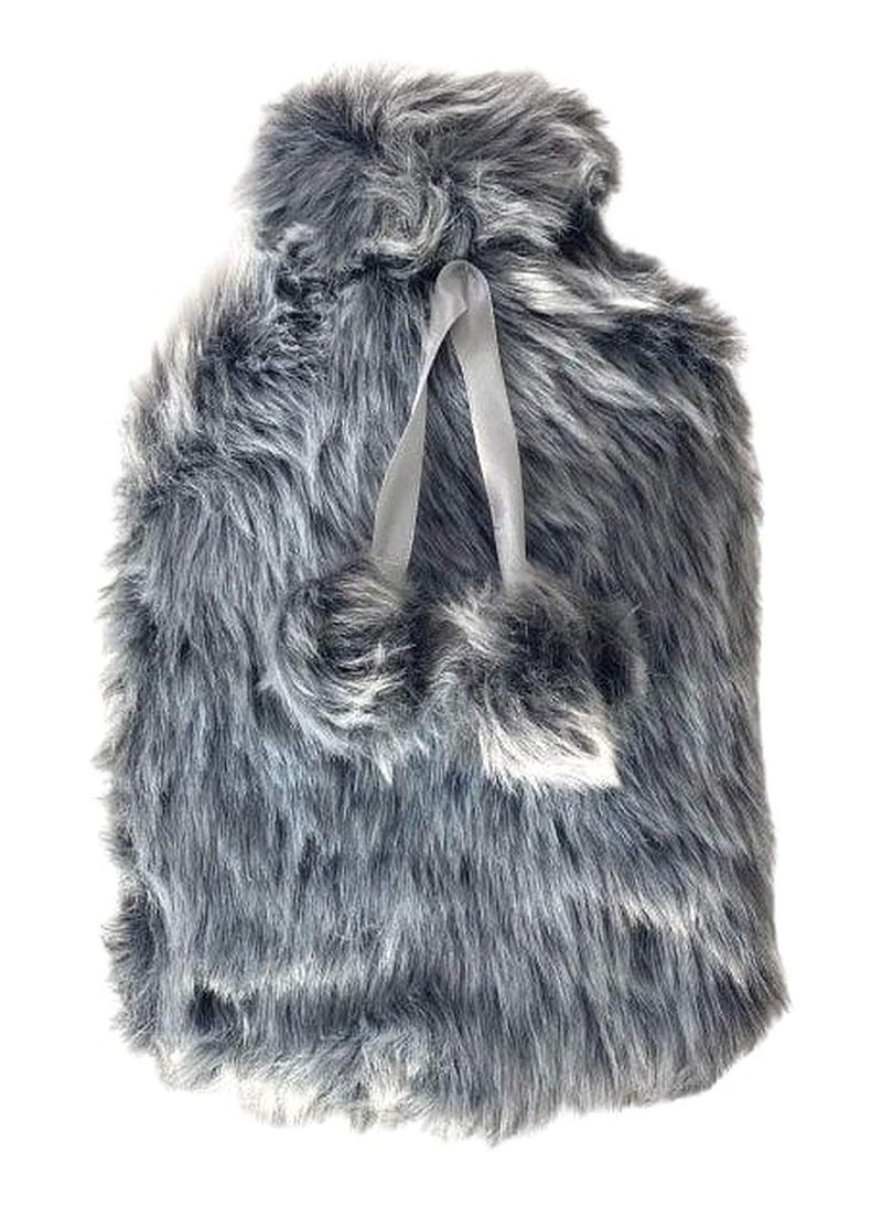Generic The Hot Water Bag with Plush Pompom in a stylish gray color measures and holds 1 liter providing warmth and comfort for chilly nights  - Image 1