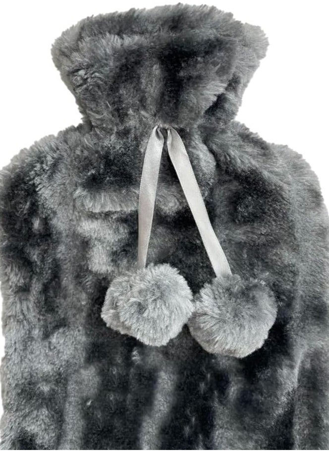 Generic The Hot Water Bag with Plush Pompom in a stylish gray color measures and holds 1 liter providing warmth and comfort for chilly nights  - Image 2