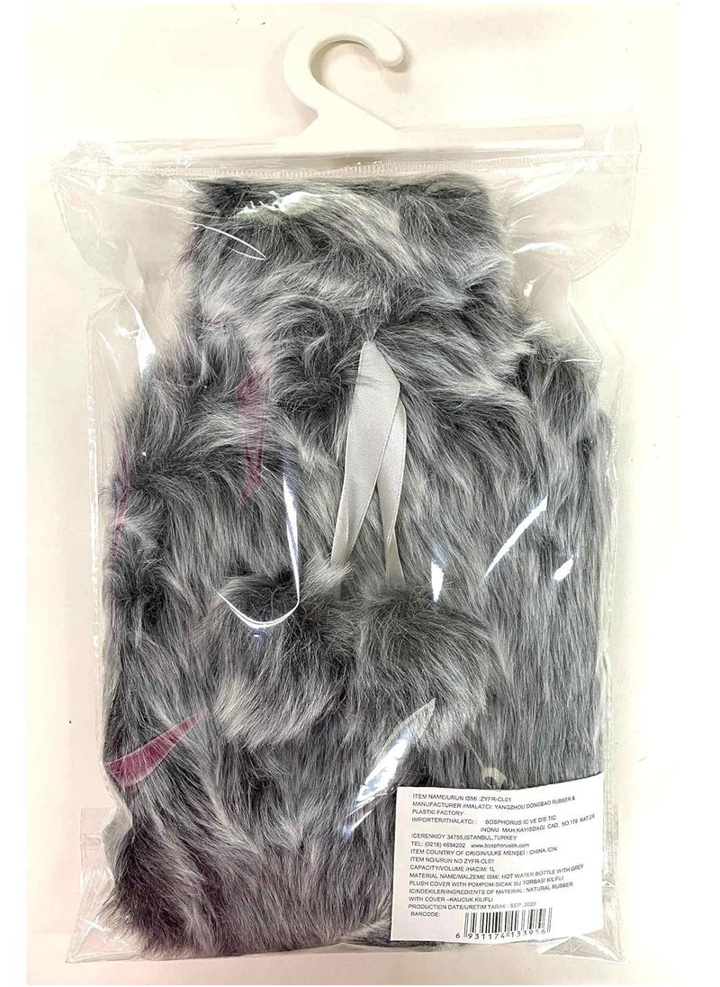 Generic The Hot Water Bag with Plush Pompom in a stylish gray color measures and holds 1 liter providing warmth and comfort for chilly nights  - Image 4