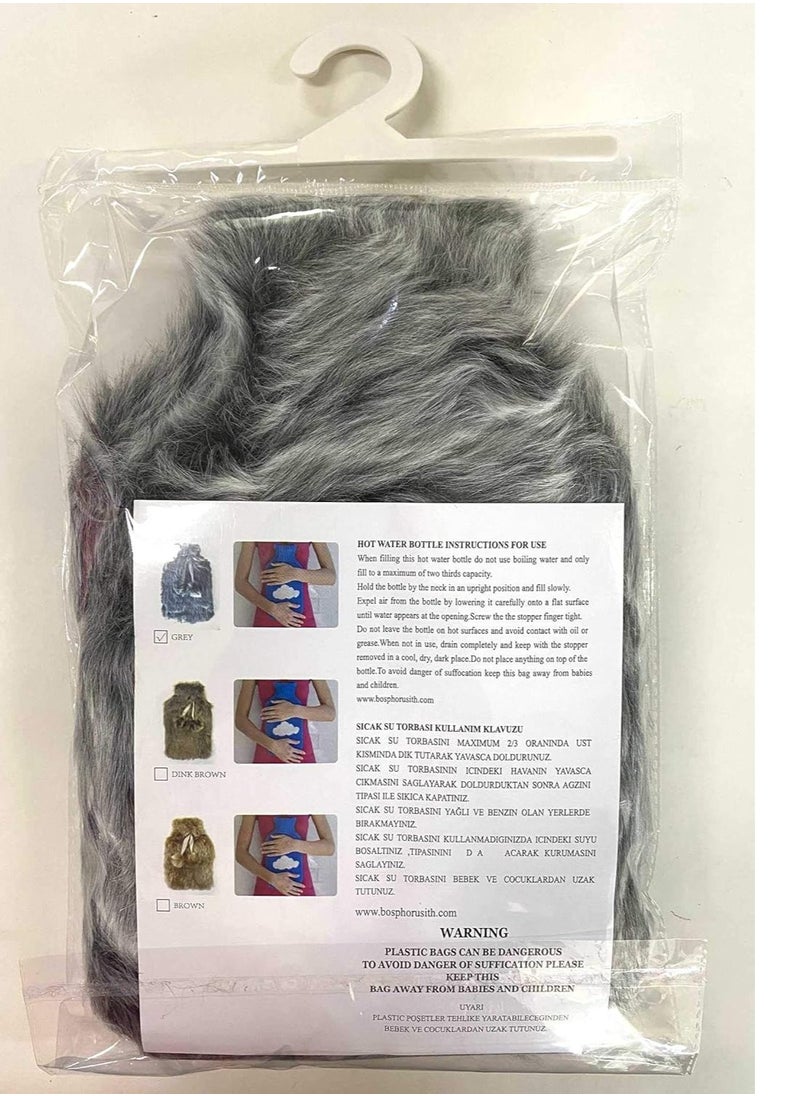 Generic The Hot Water Bag with Plush Pompom in a stylish gray color measures and holds 1 liter providing warmth and comfort for chilly nights  - Image 5