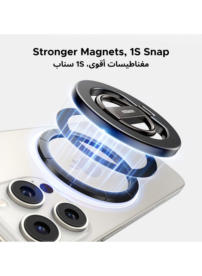 Ugreen Phone Ring Holder Stand Phone Finger Grip Kickstand, 360° Rotation Polished Metal Grip for Magnetic Car Mount, Compatible with iPhone 16/15/14 Pro Max, Android Smartphone Accessories - Black - Image 4