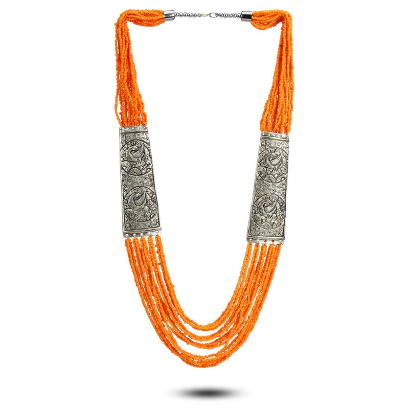 YouBella Fashion Jewellery Antique German Silver Oxidised Plated Tribal Cotton Thread Jewellery Necklace Earring Set for Women & Girls.(Valentine Gift Special). (Orange) - Image 3