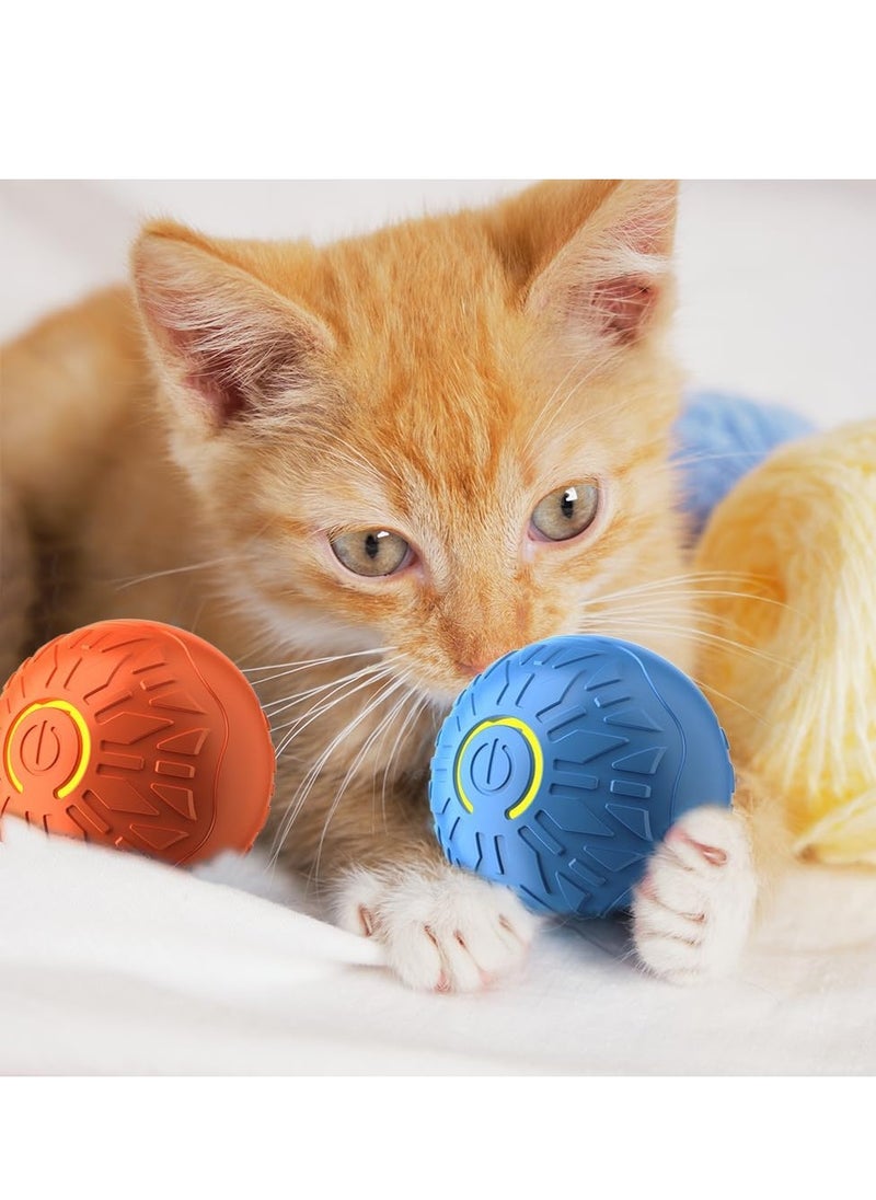 Interactive Cat Ball Dog Toy: A new vibrating mobile dog ball that can move on its own and automatically roll. It is a rechargeable small mobile ball toy with a light, suitable for dogs, pets, and puppies (2 pieces in orange and blue)