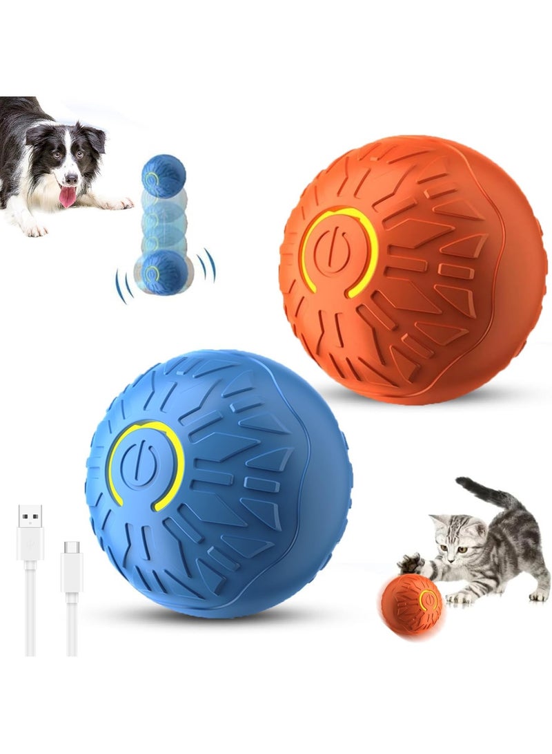 2-Piece Interactive Cat Toys Dog Balls, Rechargeable Durable, Small Light-Up, Motion Activated Automatic Rolling Ball Toys for/Small/Medium Pets(Orange+Blue) - Image 1