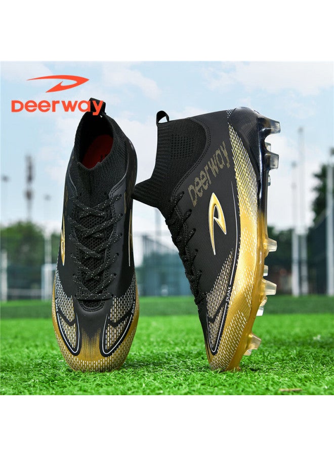 Deerway Youth Soccer Shoes Ag Studs Grass Field Non-slip Durable Training Match Shoes Obsidian Gold Ag Studs Size 43 - Image 5