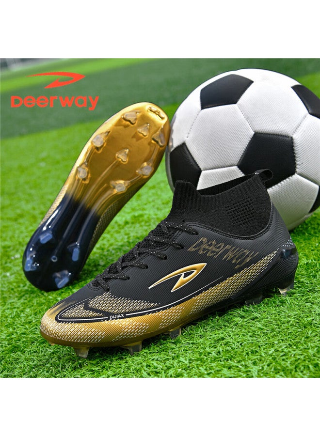 Deerway Youth Soccer Shoes Ag Studs Grass Field Non-slip Durable Training Match Shoes Obsidian Gold Ag Studs Size 43 - Image 4