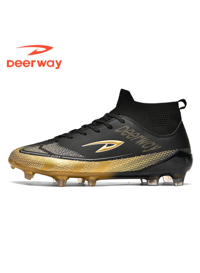 Deerway Youth Soccer Shoes Ag Studs Grass Field Non-slip Durable Training Match Shoes Obsidian Gold Ag Studs Size 43 - Image 1
