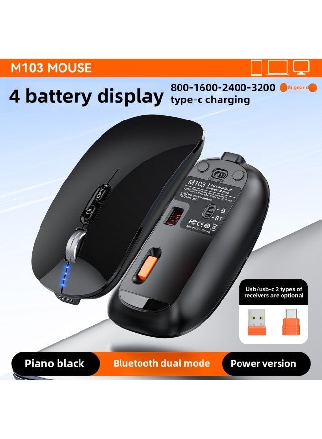 Tiger Cat M103 Wireless Bluetooth Three-Mode Mouse Power Display Mute Office Luminous Computer Peripherals Business Gifts-Color:M103 Battery Version (bluetooth Dual Mode) Piano Black - Image 1