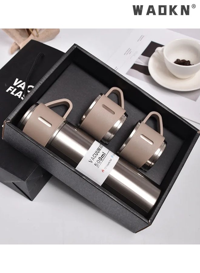 WAOKN 500ml Stainless Steel Insulated Glass Beverage Bottle With Hot Drink Mug And Cold Drinking Water Flask Set with Two Cups Hot & Cold for Cycling, Backpacking, Camping, Hiking, Office etc  - Image 2