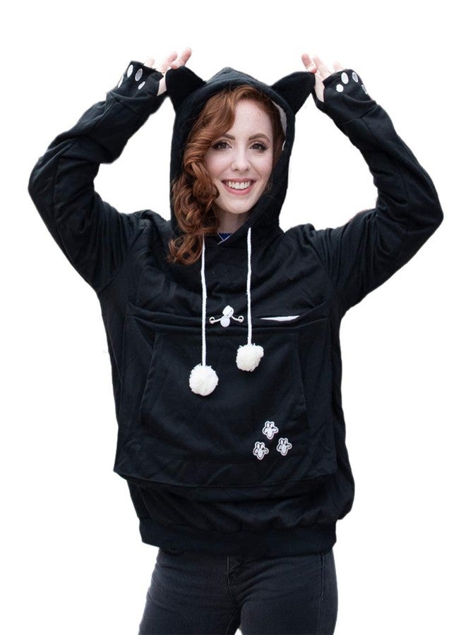 ALYC Unisex Hoodies Pet Holder Cat Dog Large Pouch Carriers Pullover with Cat Printing Sweatshirt (Black-Classic Version, XL) - Image 1