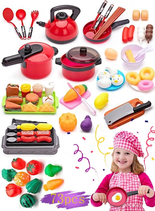73 Pcs Play Kitchen Accessories Toy, Toddler Kitchen Toy Set, Including Pots, Pans and Fruits, Play Kitchen Accessories for Girls Boys Toddlers - Image 1