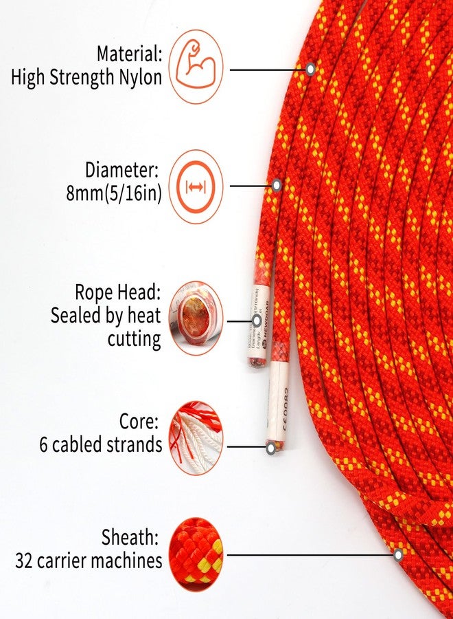 NewDoar CE & UIAA Certificated 5/16in(8mm) Static Climbing Rope 14KN High Strength Accessory Cords Safety for Rock Climbing, Outdoor Survival, Hiking, Mountaineering-Orange/33FT - Image 4